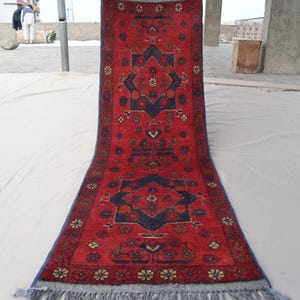 2x5 Runner Rug - 1&#39;8x5 ft Red Vintage Afghan Bukhara rug - Handmade Wool Turkmen Runner Rug - Oriental Rug - Kitchen Runner - Hallway runner