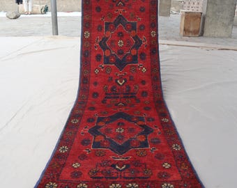 2x5 Runner Rug - 1'8x5 ft Red Vintage Afghan Bukhara rug - Handmade Wool Turkmen Runner Rug - Oriental Rug - Kitchen Runner - Hallway runner