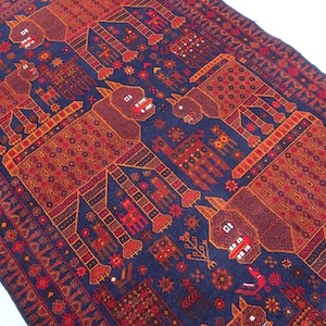 4x6 Animal Pictorial Rug - Afghan Vintage Baluch Rug - Handmade Wool Rug - Oriental Turkmen Antique Rug - Orange Brown Red - Kids Room Rug