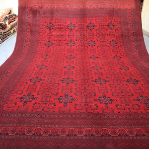 10x13 Large Vintage Rug, Afghan Hand Knotted veg dyes Wool Tribal Rug, Turkmen Khal Mohammadi Area Rug, Living Room Rug, Oriental Red Carpet