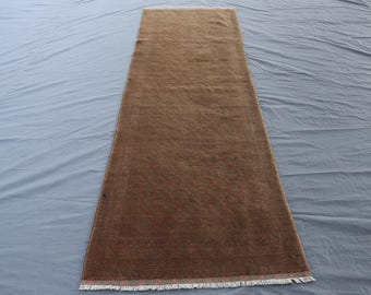 1920年代アンティークラグ 2'5 x 9フィート テラコッタ色褪せラグ