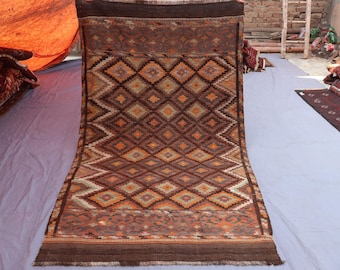 Antiker Kelim Teppich 1,5x2,8m, Terrakotta Afghan Kelim Teppich Handgewebter Boho Teppich Flachgewebe, Kelimteppich, Schlafzimmer Teppich