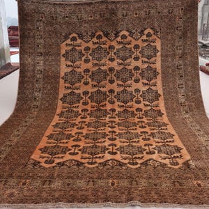 1940s Antique 7x9 Large Area Rug, 6&#39;7x9&#39;2 ft Afghan Soft Pile Terracotta Orange Handmade Wool Rug, Oriental Turkmen Tribal Rug, Bedroom Rug