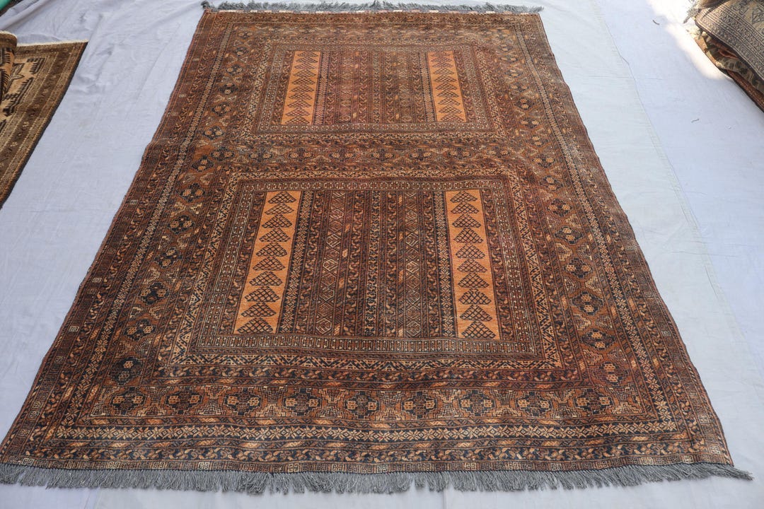 5x7'5 Ft Vintage Muted Afghan Tribal Area Rug, Geometric Natural Wool ...