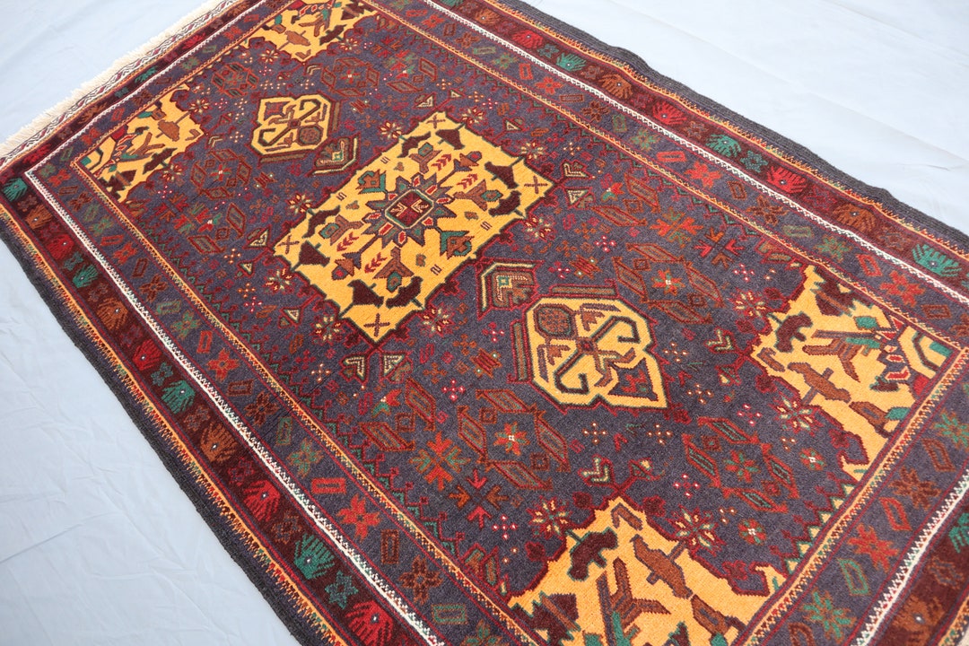 3'9x6'6 フィート 部族バルーチ ヴィンテージ ラグ - オレンジ