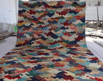 7x10 Modern Area Rug Large Tribal Rug, Multicolor Wool Rug, Afghan Hand Knotted Rug, Natural Veg dyes Rug, Oriental Turkmen Rug, Bedroom Rug