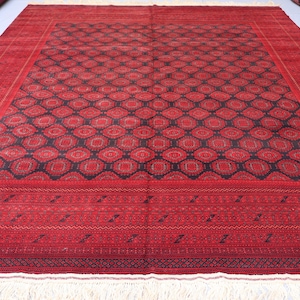 10x13 Large Area Rug, High Quality Afghan Hand Knotted Veg dyes Wool Tribal Rug, Turkmen Sarouki Bukhara Rug, Living Room Rug, Bedroom Rug
