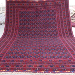 Vintage Handmade Rug 6&#39;7x9&#39;4 ft Afghan Rug, Oriental Mashwani Rug, Navy Red Geometric Rug, Bedroom Rug, Living Room Carpet, Antique Area Rug
