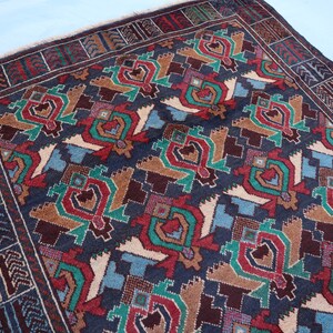 Alfombra tribal baluchi de 1,20 m x 2,00 m, de lana afgana anudada a mano de excelente calidad, alfombra oriental antigua, alfombra turcomana de Bukhara, alfombra para sala de estar
