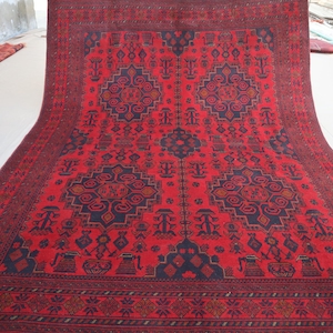 6x8 Red Afghan Rug - Zer khaki Turkmen Handmade Wool Area Rug - Oriental Vintage Rug - Tribal Khal Mohammadi Rug - Living Room, Bedroom Rug