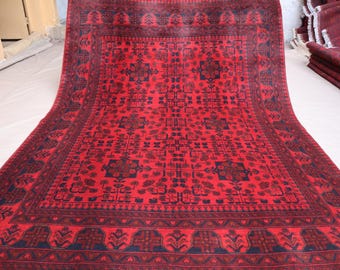 5x7 Afghan Bukhara Rug - Turkmen Hand knotted veg dyes Wool Tribal Area Rug, Red Khal Mohammadi Oriental Vintage Rug - Bedroom - Kitchen Rug