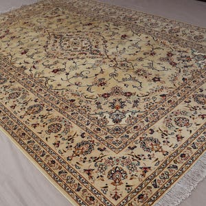 7x10 ft Beige Floral Rug, Soft Pile Natural dyes Hand Knotted Wool Medallion Rug, Afghan Geometric Tribal Vintage Rug, Office, Bedroom Rug