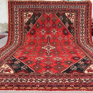 One of a kind Rug 7&#39;8x10&#39;3 ft Vintage Rug, Large Caucasian Rug, Handmade Wool Rug, Antique Tribal Area Rug, Geometric Rug, Living Room Rug