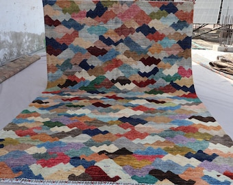 7x10 Modern Gabbeh Rug, Handmade Wool Area Rug, Natural dyes Multicolor Rug, Soft Pile Oriental Rug, Turkmen Tribal Area Rug, Bedroom Carpet
