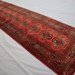 10 ft Runner rug - Antique Turkmen Geometric Bukhara Rug - Afghan Handmade Wool Runner rug - Vintage Oriental Red Rug - Hallway Runner rug