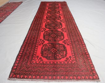 2'5x9'6フィート、レッドベージュのランナーラグ、トルクメンワジリブ