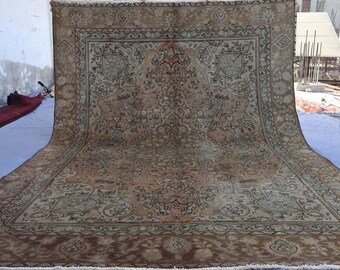 アンティークコーカサスラグ 7'4x10'4フィート ヴィンテージ 色褪せた