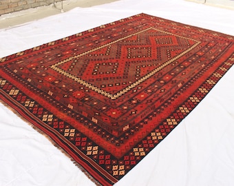 Alfombra Kilim hecha a mano afgana de 9x13 - Alfombra de óxido antiguo, Alfombra de lana tejida a mano - Alfombra Boho de tejido plano - Alfombra de sala de estar, Alfombra de dormitorio, Alfombra de oficina