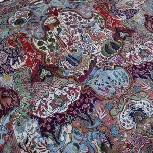 10x13 ft Vintage Animal Hunting Rug Afghan Handmade veg dyes Wool Area rug, Bird floral Pictorial rug, Antique Oriental rug, Living Room Rug