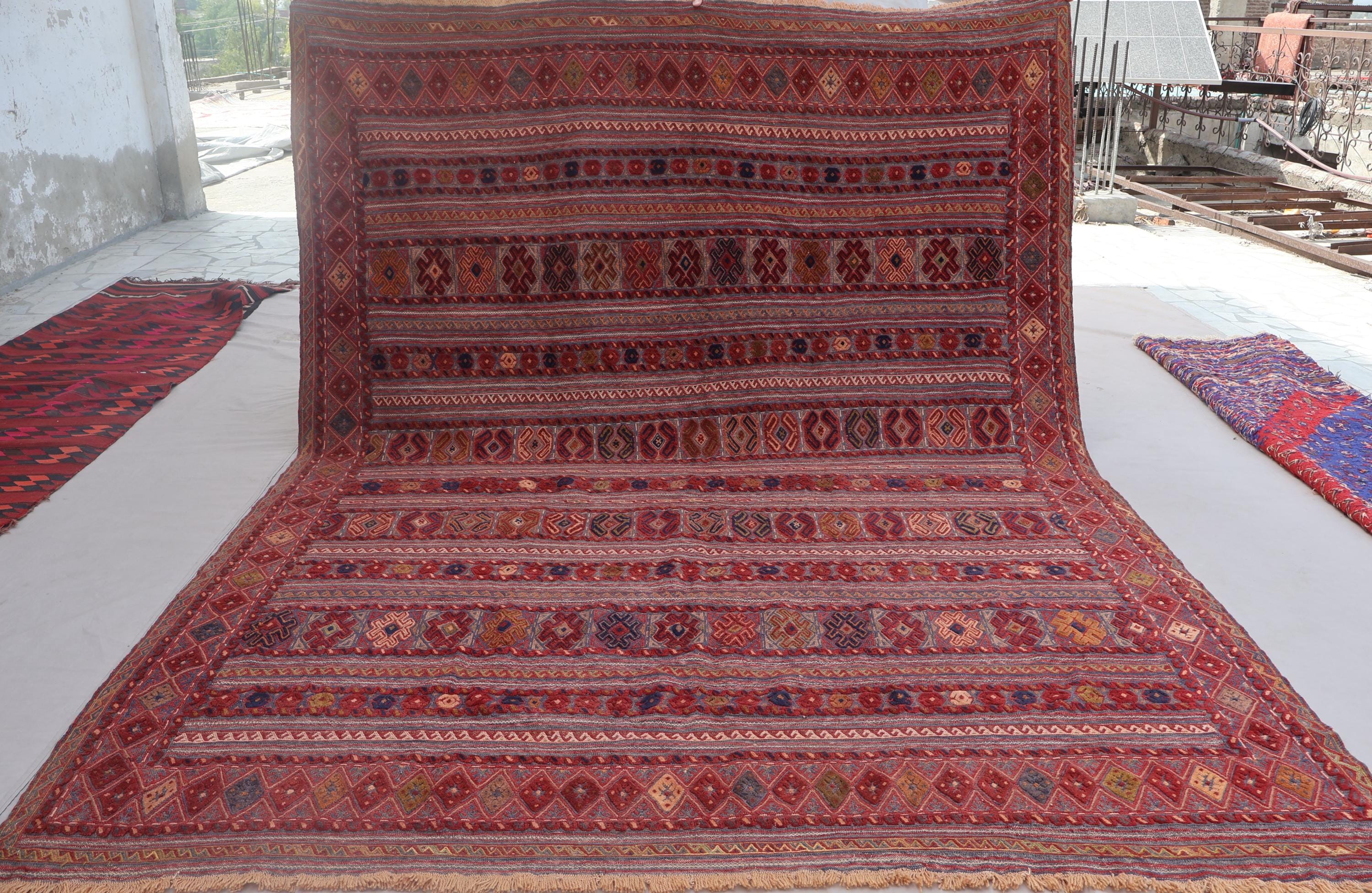 アフガニスタンデザインラグ 3.7x10.7フィート トルクメン ハンドメイド ウール ランナーラグ