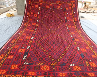 8x14 ft Vintage Kilim Rug - Afghan Handmade Kilim Wool Area Rug - Flat weave Geometric Turkmen Soumak Tribal Antique Rug - Living Room Rug