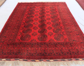 レッドアンティークアフガンラグ 7 x 9 フィート/ヴィンテージトルク