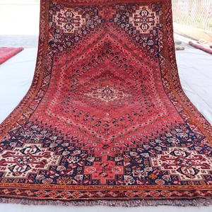 Collectors piece 5x9 ft Fine Antique Caucasian Geometric Rug - High Pile Wool Handmade Rug, Red Vintage Tribal Afghan Area Rug - Kitchen Rug