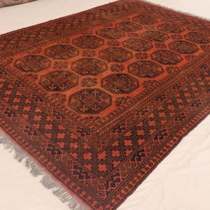 Collectors piece 7x9 One of a kind Antique Afghan Tribal Bukhara Ersari Rug, Handmade Wool Rug, Vintage Terracotta Brown Oriental Area Rug