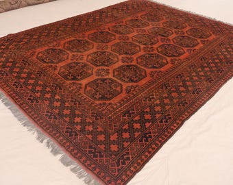 Collectors piece 7x9 One of a kind Antique Afghan Tribal Bukhara Ersari Rug, Handmade Wool Rug, Vintage Terracotta Brown Oriental Area Rug
