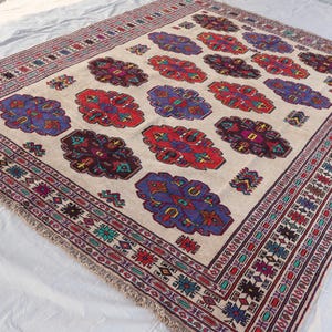 6x9 ft Handmade Vintage Rug, Beige Afghan Large Rug, Soft Pile Wool Area Rug, Oriental Antique Rug, Turkmen Tribal Baluchi Rug, Bedroom Rug