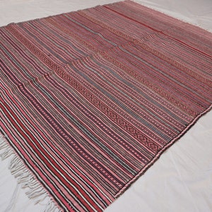 4&#39;7x6&#39;0 ft Antique Afghan Striped Kilim Rug, Authentic Handmade Wool Area Rug, One of a kind Vintage Oriental Rug, Turkmen Soumak Kilim Rug