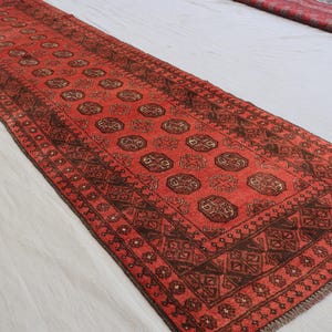 2&#39;7x9&#39;3 ft Vintage Runner rug, Turkmen Geometric Bukhara Rug, Afghan Handmade Wool rug, Oriental Antique Rug, Hallway Runner, Kitchen Runner