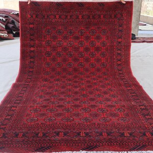 4x6 Red Vintage Rug, Afghan Bokhara Rug, Handmade Rug, Veg dyes Wool Rug, Oriental Area Rug, Turkmen Tribal Traditional Rug, Living Room Rug
