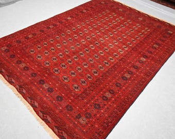 6x9 ft Antique Bukhara Rug, Afghan Hand Knotted Wool Rug, Turkmen Tribal Rug, Traditional Area Rug, Oriental Red Rug, Rugs for living room