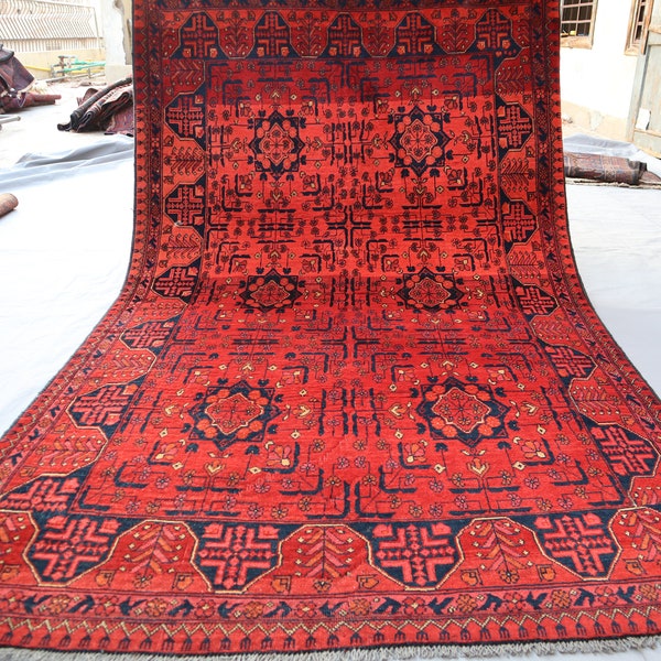 Afghan Vintage Bukhara Rug 3'10x6'7 ft Turkmen Handmade Faded Wool Distressed Rug, Oriental Antique Area Rug, Red Tribal Rug, Bedroom Carpet