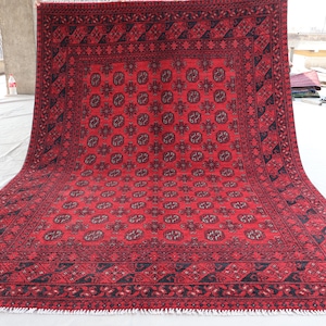 7x10 Vintage Rug, Afghan Bokhara Rug, Handmade Wool Rug, Oriental Large Area Rug, Turkmen Tribal Rug, Bedroom, Living Room Rug, Oriental Rug