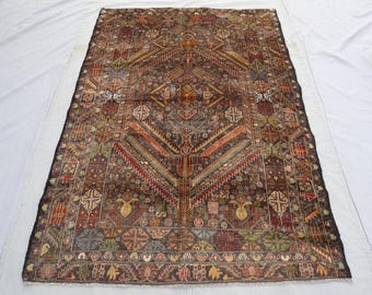 4x7インチのブラックヴィンテージラグ、アフガニスタンの部族風の