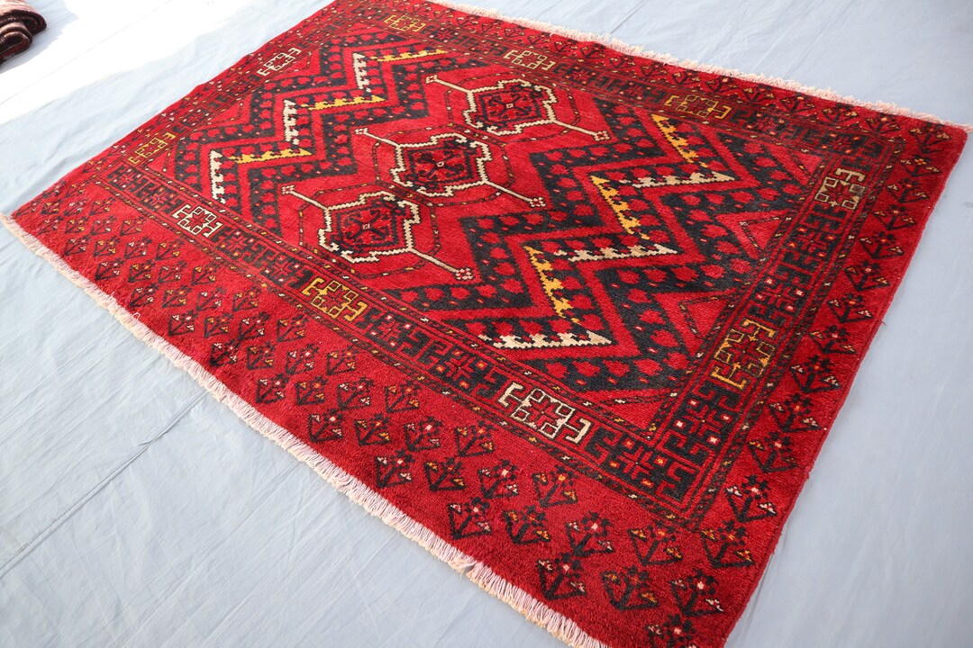 Turkmen Traditional Rug 3'7x5'6 Ft Antique Turkmen Tribal Rug, Soft Pile Wool Vintage Rug ...