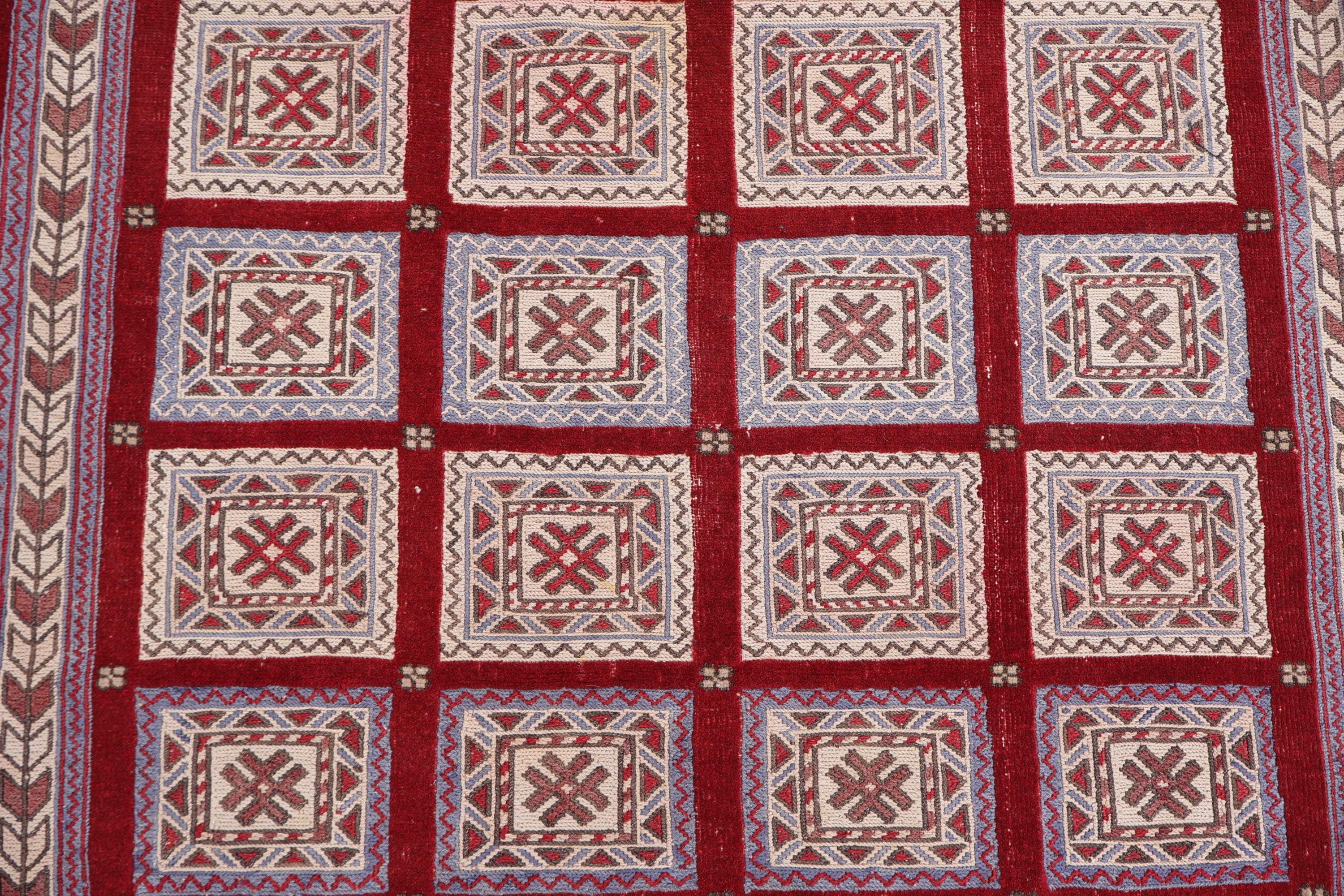 5x6'5フィートのアフガンヴィンテージラグ、ハンドメイドウールラグ