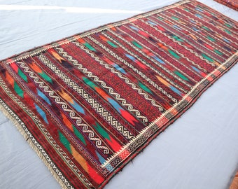 4x10'7 フィート アフガニスタン ヴィンテージ キリム ランナー ラグ