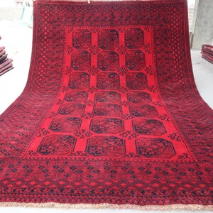 6&#39;5x9&#39;2 ft Vintage Rug - Red Turkmen Ersari Rug - Afghan Handmade Wool Rug - Oriental Bukhara Rug - Tribal Rug - Living Room, Bedroom Carpet