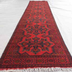 Red 13 ft Runner Rug, Floral design Rug, Turkmen Tribal Rug, Handmade Wool Rug, Oriental Rug, Long Hallway Runner, Kitchen Runner Rug 3x13