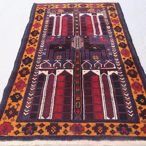 2&#39;8x4&#39;3 ft Afghan Vintage Pictorial Rug, Handmade Wool Rug, Baluchi One of a kind Rug, Oriental Area Rug, Nomadic Boho Rug, Kids Room Carpet