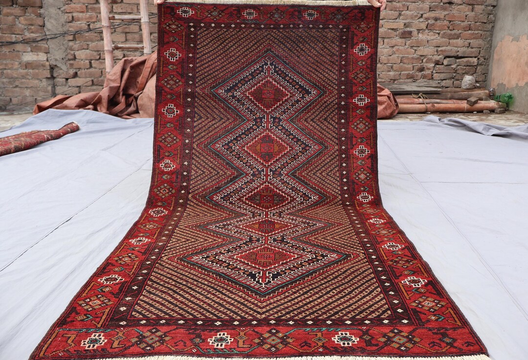 3'4x6'2 Ft Terracotta Red Antique Rug, Afghan Handmade Wool Carpet ...