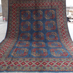 7x10 ft Blue Afghan Rug, Turkmen Handmade veg dyes Soft Wool Area Rug, Oriental Rug, Tribal Bukhara Rug, Large Bedroom Rug, Living Room Rug