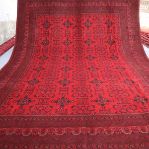 10x13 Red Afghan Vintage Rug, Turkmen Hand Knotted veg dyes Wool Large Rug, Khal Mohammedi Oriental Rug, Tribal Bukhara Rug, Living Room Rug