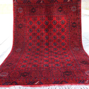 Fine Afghan Rug 3&#39;4x5 ft Handmade Wool Rug, Tegap Bokhara Rug, Turkmen Tribal Vintage Rug, Bedroom Rug for Living Room rug, Oriental Red Rug