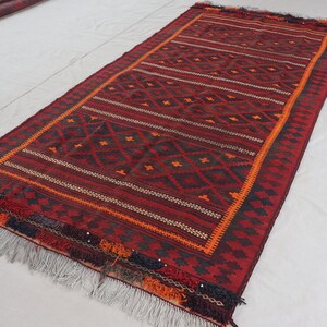 Alfombra vintage de 1,43 m x 3 m de ancho, alfombra afgana de lana hecha a mano, alfombra kilim turcomana de tejido plano, alfombra antigua de los años 60, alfombra de pasillo, alfombra oriental