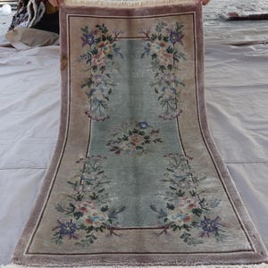 2x4 ft Floral Chinese rug, Hand Knotted 100% Silk rug, High Quality Soft Silk Vintage rug, Antique Oriental rug, Bedroom Rug, Muted Boho Rug