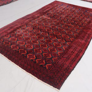 5x9 ft Red Antique Caucasian Rug, Handmade Low Pile Distressed Rug, Wool Area Rug, Afghan Oriental Rug, Vintage faded Rug, Living Room Rug